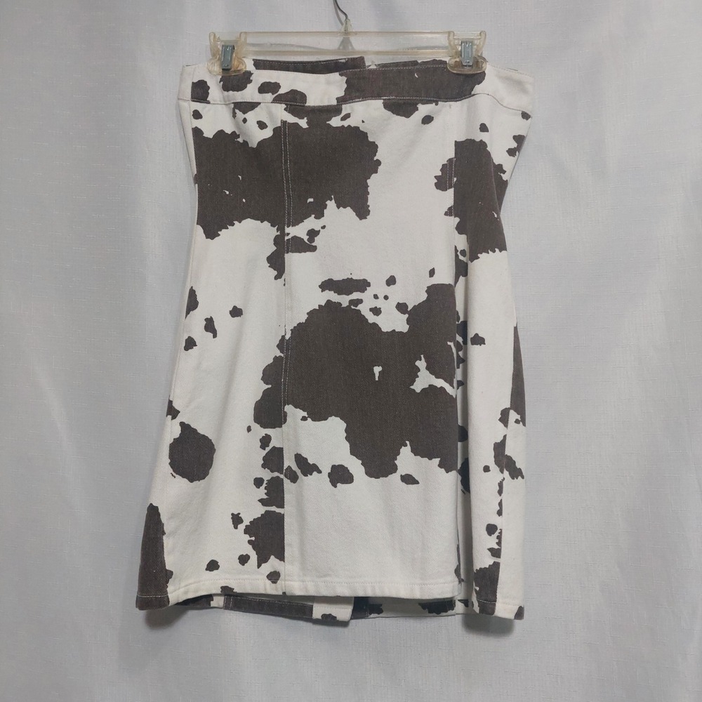 Le Lis Womens/Junior Sm Strapless Button Down Mini Dress Brown White Cow Print - Picture 4 of 11